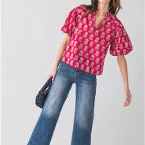 NWT J. Crew Printed short-sleeve poplin top Pink Cotton Summer Vacation